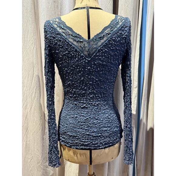 Ann Ferriday Crossdye Pucker Stretch Lace , Silk, Sequin Top S Deadstock! - Picture 3 of 4